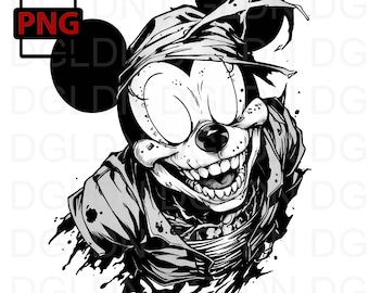 Horror Mickey Mouse Digital Art PNG | Creepy Cartoon Character Halloween Illustration | Dark Art Print for T-Shirts, Posters, and More