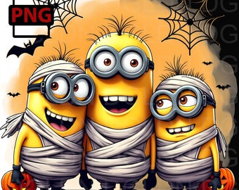 Halloween Minions PNG, Cute Spooky Minion Clipart, Halloween Cartoon Digital Download for Sublimation & Crafts.