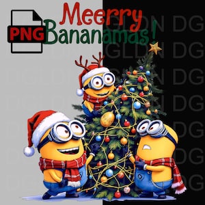 Meerry Bananamas Minions Natale PNG / Divertente design natalizio per sublimazione, fai da te, tazze, magliette e biglietti