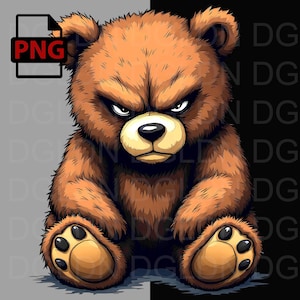 Grumpy Bear PNG: Kawaii Cartoon Clipart for Sublimation, Stickers