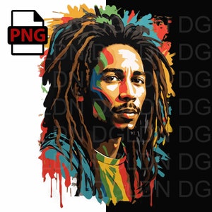 Bob Marley PNG: Reggae Music Art for T-shirts (Digital Download)