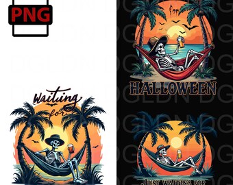 Skeleton Beach Halloween PNG: Funny Spooky Summer Clipart