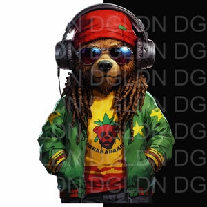 Rasta Bear PNG: Streetwear Apparel Graphic (Digital Print)