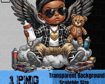 Art mural urbain hip hop pour chambre de bébé | Décoration streetwear bébé ange noire | Cadeau unique de baby shower pour garçons | Poster cool pour chambre d'enfant | Bébé rap des années 90