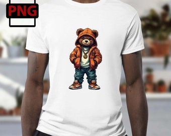 Oso de peluche de hip hop PNG: Clipart de ropa urbana (descarga
