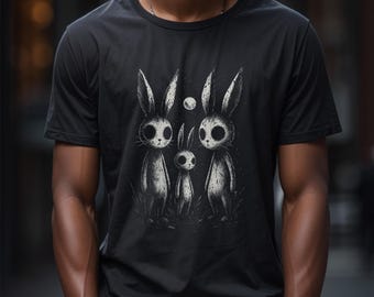 Camiseta de coelho de Halloween: camiseta preta Comfort Colors, estampa de coelho assustador