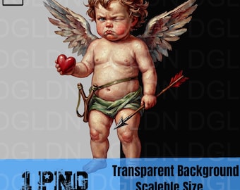 Clipart PNG de Cupidon en colère | Fond transparent | Chérubin gothique de la Saint-Valentin | Sublimation, autocollant et graphique en t-shirt | 300 ppp