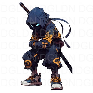 Urban Ninja Warrior PNG: Samurai Streetwear Art (digitale download)
