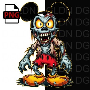 Diseño PNG de sublimación de Mickey Mouse zombi de alta resolución: descarga digital instantánea para camisetas, tazas, carteles y manualidades
