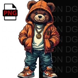 Hip Hop Teddy Bear PNG: Urban Streetwear Clipart (Digital Download)