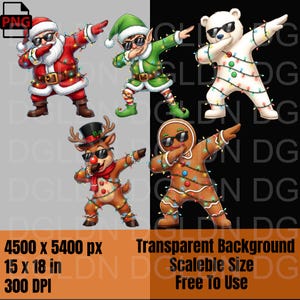 Dabbing Christmas PNG – Clipart, jultomte, ren, isbjörn, pepparkaka – Sublimeringspaket, jul-PNG för hantverk