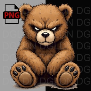 Angry Bear Cartoon Illustration PNG - Fierce Grizzly Digital Download for T-Shirts, Mugs, Posters, Stickers