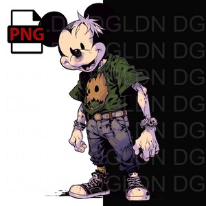 Edgy Cartoon Character Digital Art PNG – Grunge-Style Printable Design for T-Shirts, Stickers, Posters & More