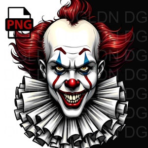 Payaso espeluznante PNG: Arte de terror de alta resolución (descarga digital)