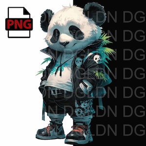 Personnage panda PNG - Cool panda dans des oeuvres d'art streetwear pour des autocollants, des chemises, des travaux manuels et des projets numériques | Fichier PNG transparent de haute qualité