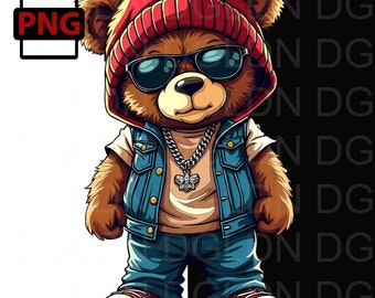 Orso Hip Hop PNG: Clipart Streetwear, Design a sublimazione (download digitale)