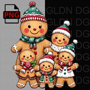 Gingerbread Family Christmas PNG | Cute Holiday Cookie Characters | Perfect for Sublimation, T-Shirts, Mugs & Crafts