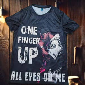 One Finger Up All-Over Print T-Shirt - Bold Urban Graphic Tee for Men Relaxed Fit Streetwear Shirt Customizable HipHop Music Lovers Apparel