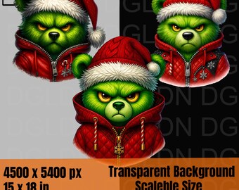 Oso de peluche verde navideño: gorro de Papá Noel PNG (descarga digital)