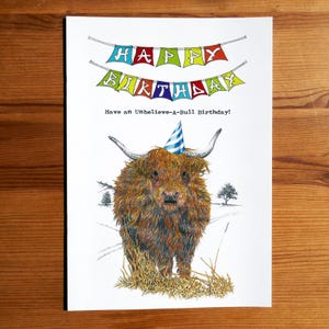Unbelieve-A-Bull | Geburtstagskarte Stier | Handgezeichnete Geburtstagskarten | Ursprüngliches Design | Lustige Geburtstagskarten | Tierische Geburtstagskarten