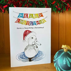 Tarjeta de Navidad de pato / Tarjetas de Navidad dibujadas a mano / Diseño original / Tarjetas de Navidad divertidas / Tarjetas de Navidad de animales