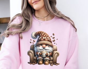 Coffee Gnome Sweatshirt Coffee Lover Gift Gnome Coffee Present Gnome and Coffee Whimsical Gnome Cute Gnome Sweatshirt Gnome Enthusiasts