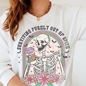 Funny Goth Celestial Skeleton Shirt, Surviving Purely Out Of Spite Sweatshirt, Halloween Sweater, Vintage Look, Sarcastic Saying Sweatshirt