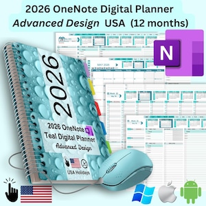 2026 OneNote Digital OneDrive Planner Dated Hyperlinked for Microsoft Windows, Surface, Apple iOS iPad, Samsung Galaxy, and Android Tablet