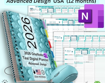 2026 OneNote Digital OneDrive Planner Dated Hyperlinked for Microsoft Windows, Surface, Apple iOS iPad, Samsung Galaxy, and Android Tablet