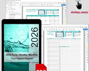 2026 PDF Digital Daily Dated Hyperlinked Planner | Amazon Scribe, Remarkable, Boox Air, Windows Surface, Apple iPad, Samsung Galaxy Android