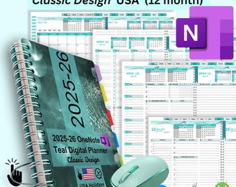 2025-26 OneNote Planner: Hyperlinked Digital Calendar (iPad, Windows, Android) (Digital Download