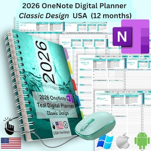 Dated Hyperlinked 2026 Digital OneNote Planner – Compatible with Windows, Surface Pro, iPad (iOS), Mac, Samsung Galaxy, and Android Devices