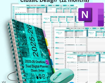 Dated Hyperlinked 2025-26 Digital Cloud-Based OneNote Planner for Microsoft Windows, Surface, Apple  iOS iPad, Samsung Galaxy, and Android