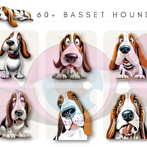 Quirky Basset Hound / Whimsical Basset Clip art / Kawaii Basset Dog / Lindo peculiar Basset png / Funny Basset / Basset Hound PNG ilustración