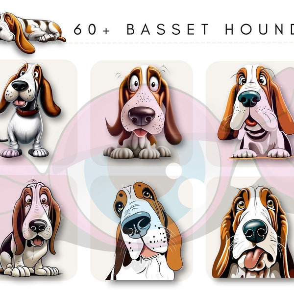 Quirky Basset Hound | Whimsical Basset Clip art | Kawaii Basset Dog | Cute quirky Basset png | Funny Basset | Basset Hound PNG illistration
