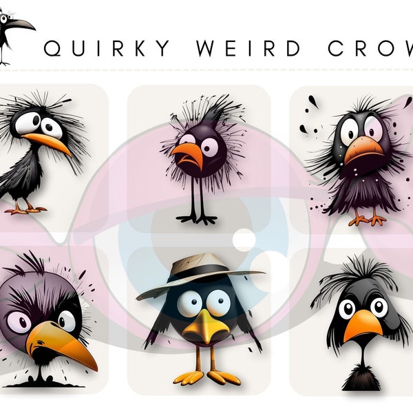 Quirky Crows Clipart | Whimsical Crows Clip art | Kawaii Crow | Cute quirky Crow png | Funny Crow | Crow PNG illistration