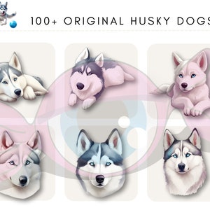Chien Husky dessin animé mignon Png race SVG Clipart chiot images journal indésirable graphique Sublimation Husky original