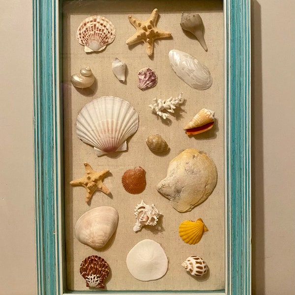 Coastal Elegance Handcrafted Seashell Shadowbox Art - Nautical Home Decor, Ocean-Inspired Crafts, Beach House Wall Art, Shell Mosaic Display