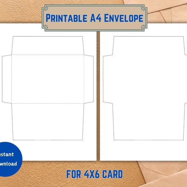 Printable Envelope for 4x6 Card, A4 Envelope