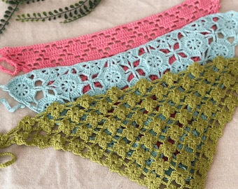 Handmade Crochet Cotton Bandana Headband, Boho Triangle Hair Scarf