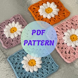 Easy Crochet Daisy Granny Square Pattern, Flower Blanket Pattern, Bag Afghan Pattern for Beginners, Solid 3D Granny Square Motif Cushion PDF