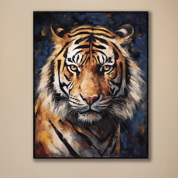 Original Tiger Oil Painting on Canvas, Large Abstract Tiger Canvas Wall Art, Modern Impressionist Animal Artwork for Living Room Bedroom