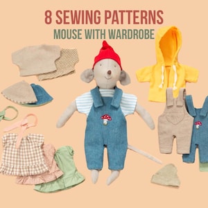 Mouse Doll with Rainy Day Wardrobe | Sewing Pattern PDF + Video
