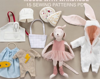 Mouse Doll Sewing Patterns: Chef, Ballerina, Superhero, Kigurumi (PDF)