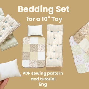 Doll Bedding Sewing Pattern PDF | Miniature Patchwork Quilt, Mattress & Pillow