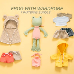 Frog Plush Doll Sewing Pattern: 7 Summer Wardrobe DIY (PDF Pattern)