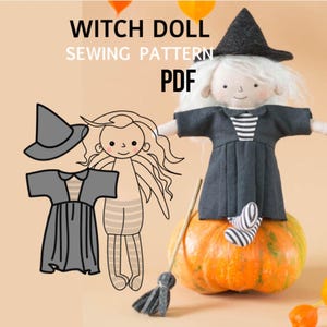 Witch Doll Sewing Pattern: 6&#39;&#39; Handmade Fabric Doll with Clothes (PDF Tutorial + Commercial License)