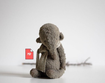 Patrón de costura para elefante de peluche: Peluche articulado de 15 cm (patrón en PDF)