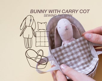 DIY Bunny Rabbit Doll with Carrycot – PDF Sewing Pattern + Video Tutorial for Handmade Dolls