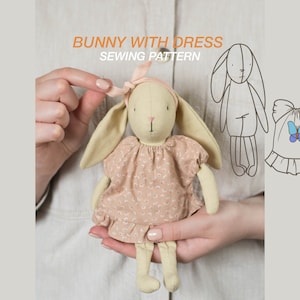 Create a Bunny Rabbit Doll in a Dress – PDF Sewing Pattern + Video Tutorial for Handmade Toys